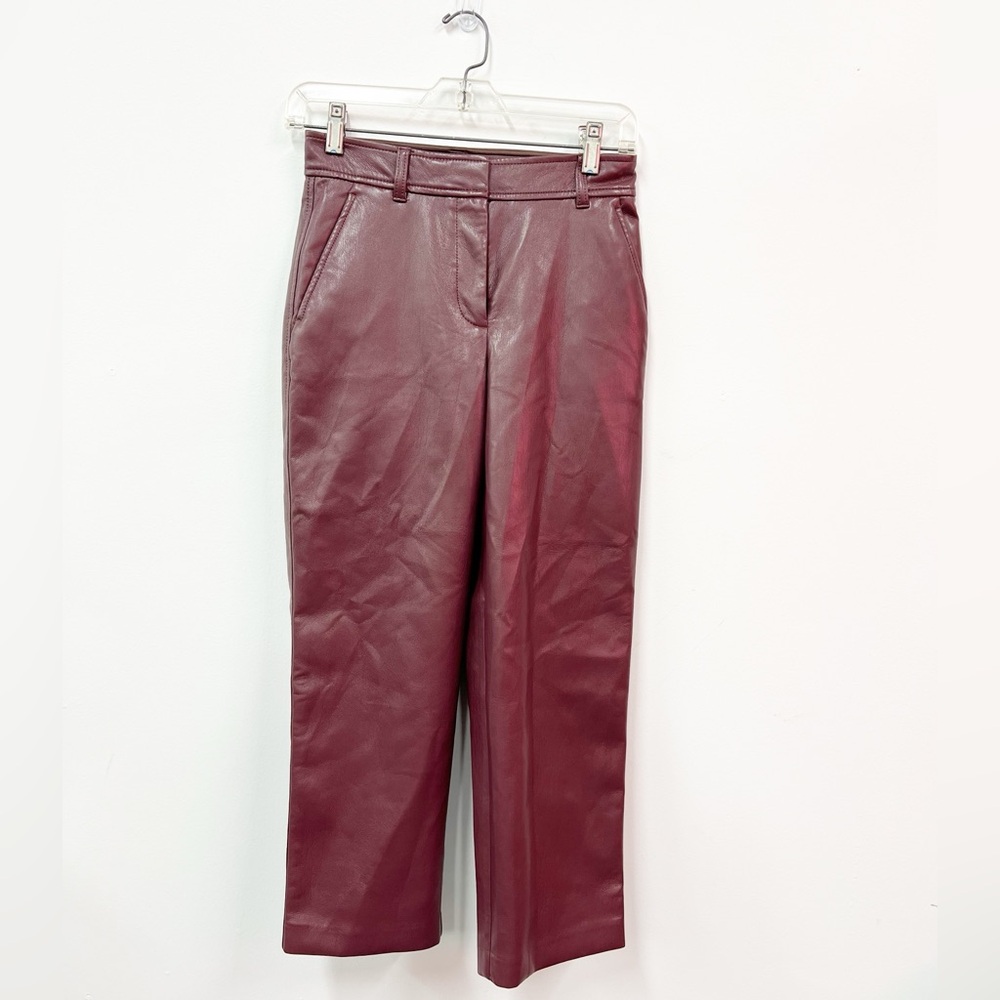 Aritzia Babaton Command Crop Vegan Leather Pants Sz 0 Wine Color - Picture 8 of 10